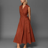 Sleeveless linen wrap dress Serena
