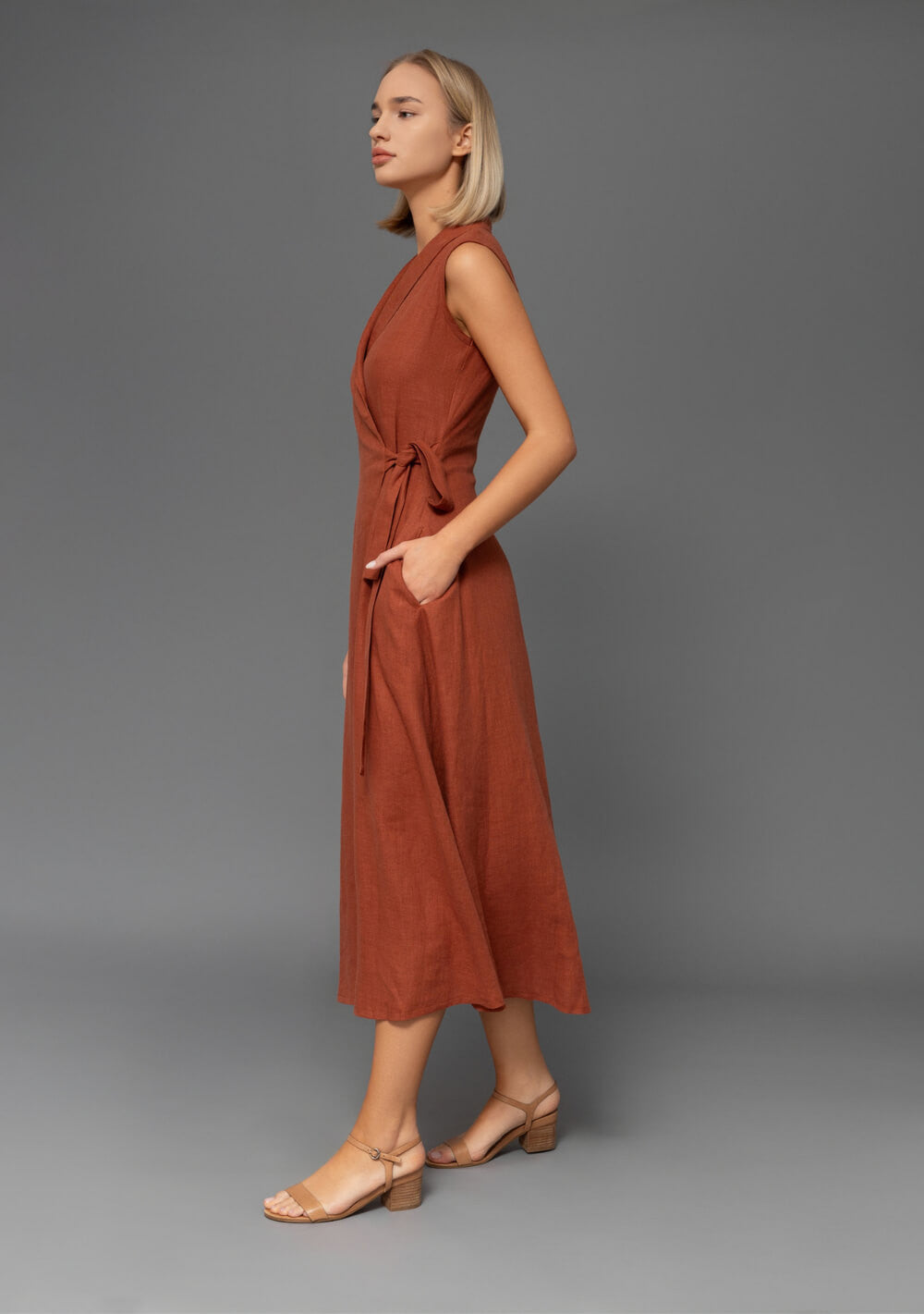 Sleeveless linen wrap dress Serena