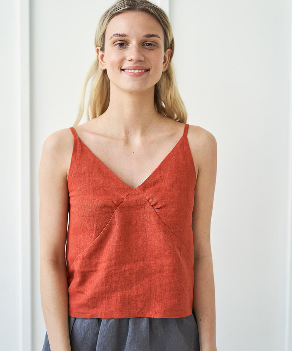 Spaghetti strap linen top Viola