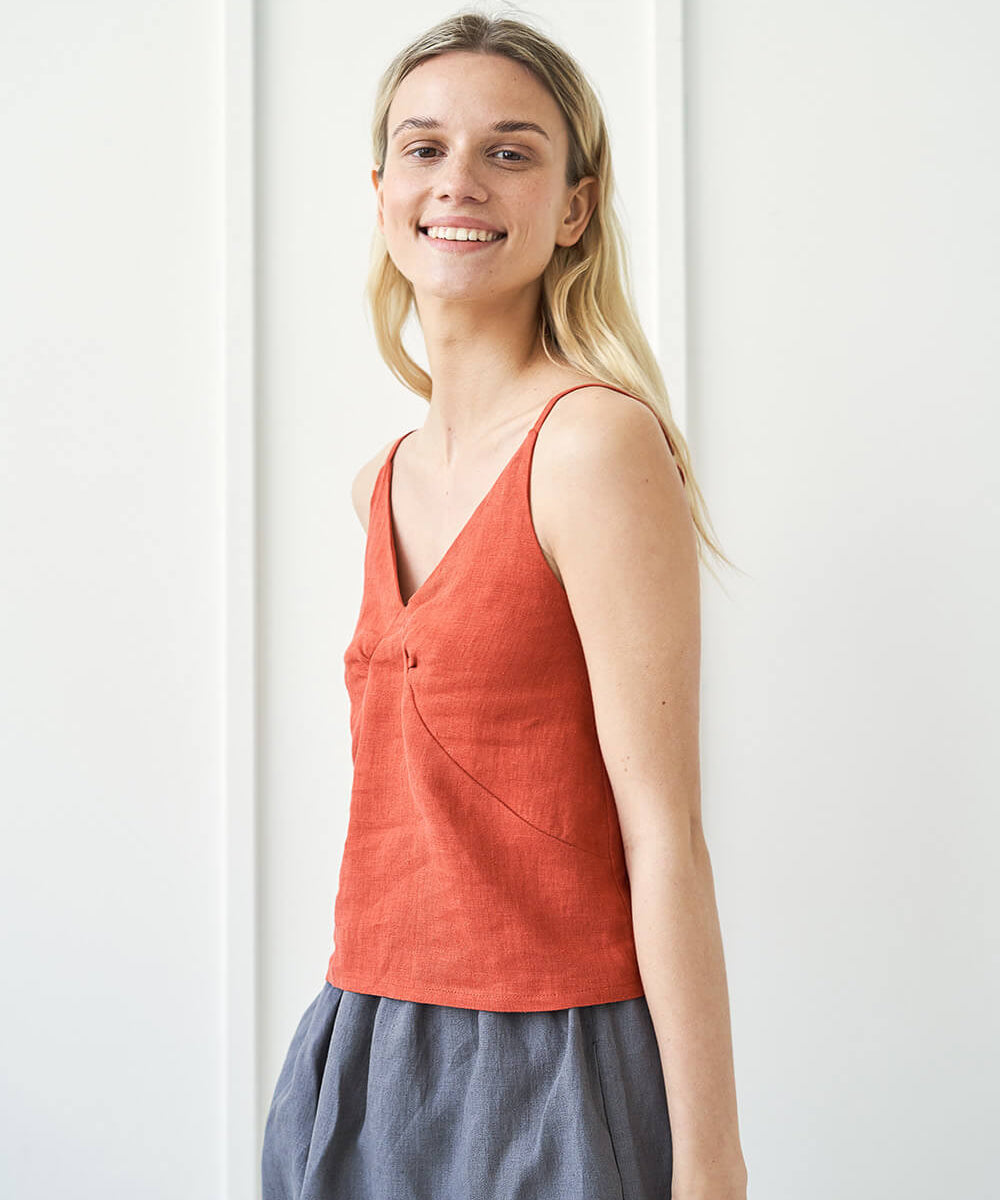 Spaghetti strap linen top Viola