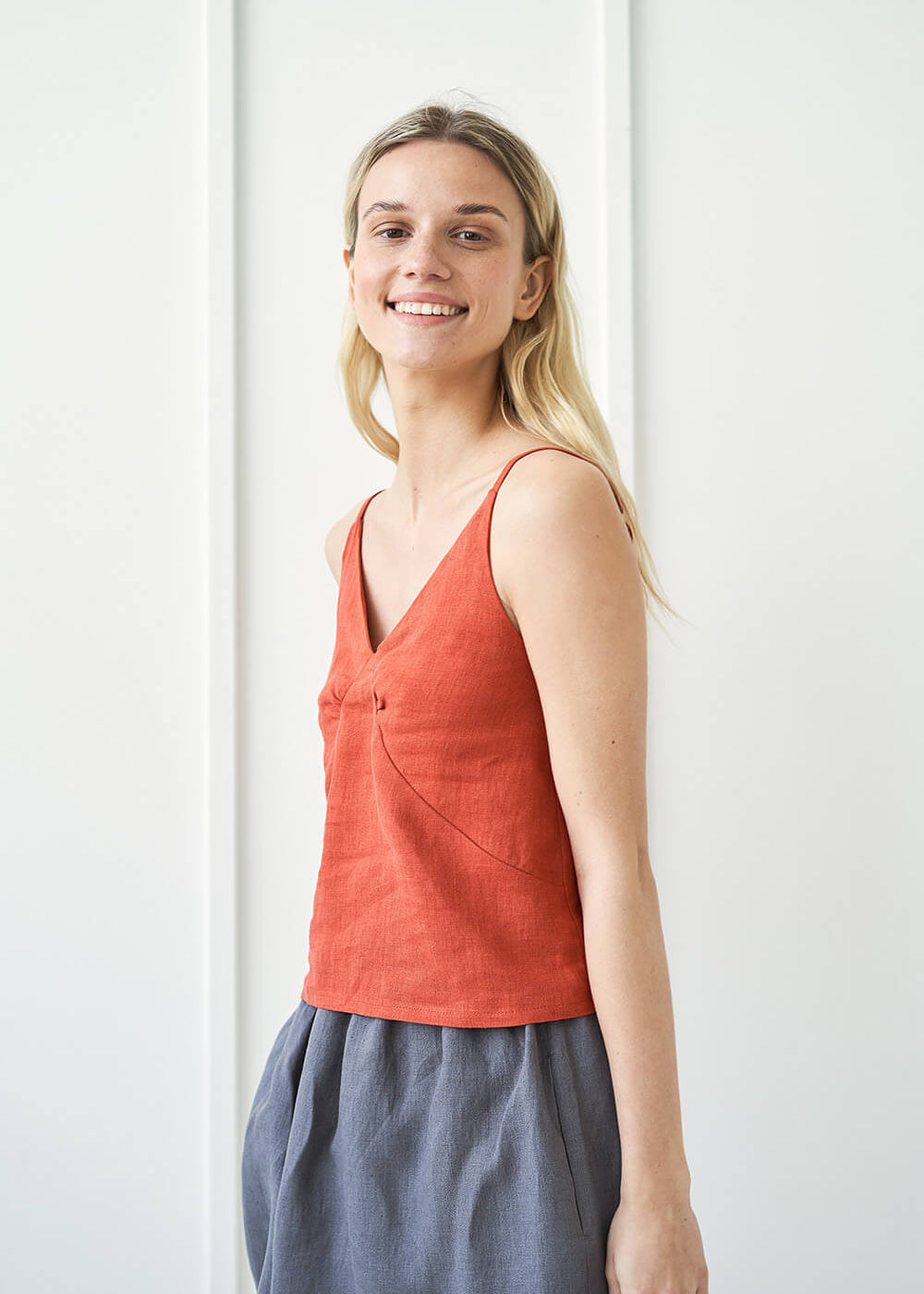 Spaghetti strap linen top Viola