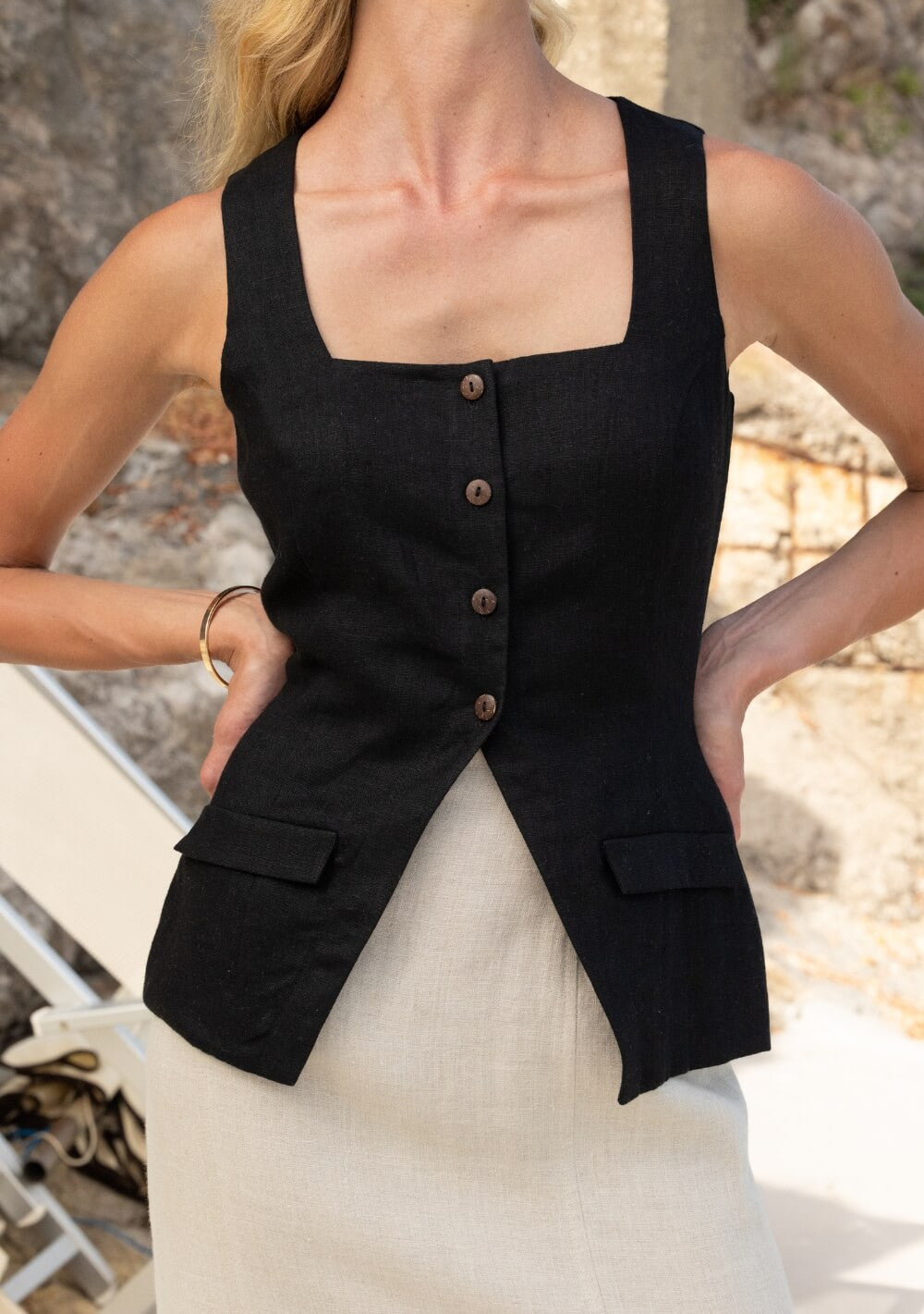 Square-neck linen vest top Simone