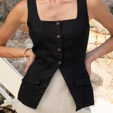 Square-neck linen vest top Simone