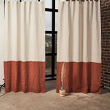 Tab top color block linen curtain in beige – photo 1
