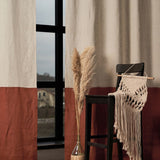 Tab top color block linen curtain in beige – photo 2