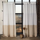 Tab top color block linen curtain in white – photo 2