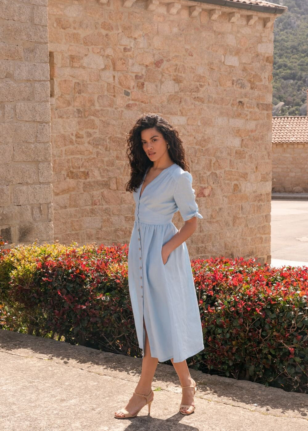 Tie sleeves linen dress Grace