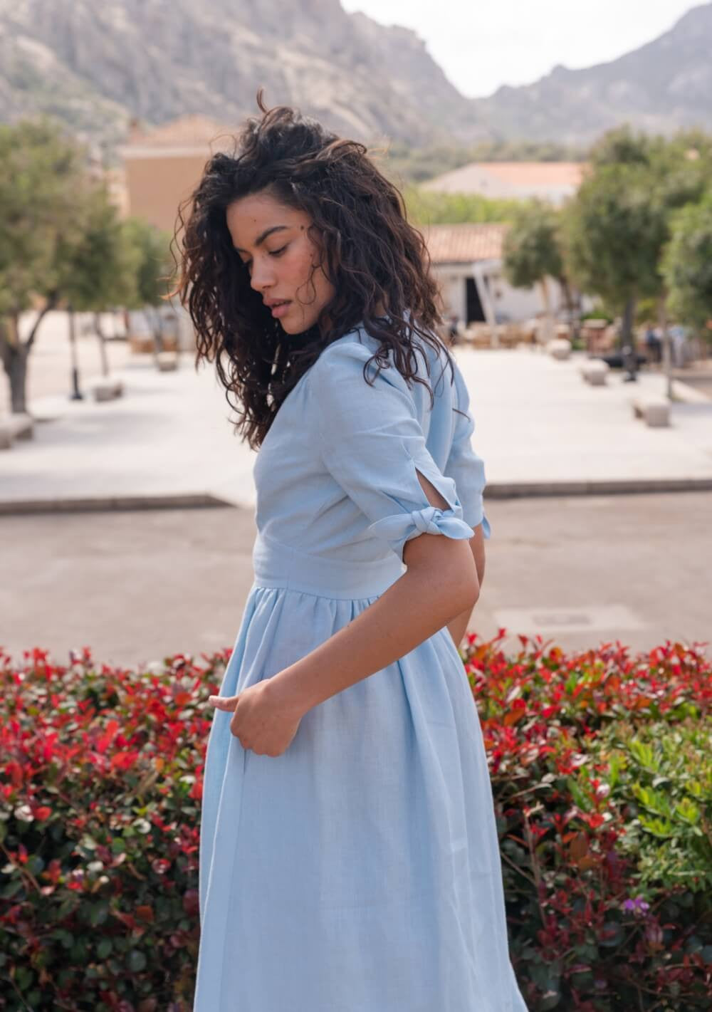 Tie sleeves linen dress Grace