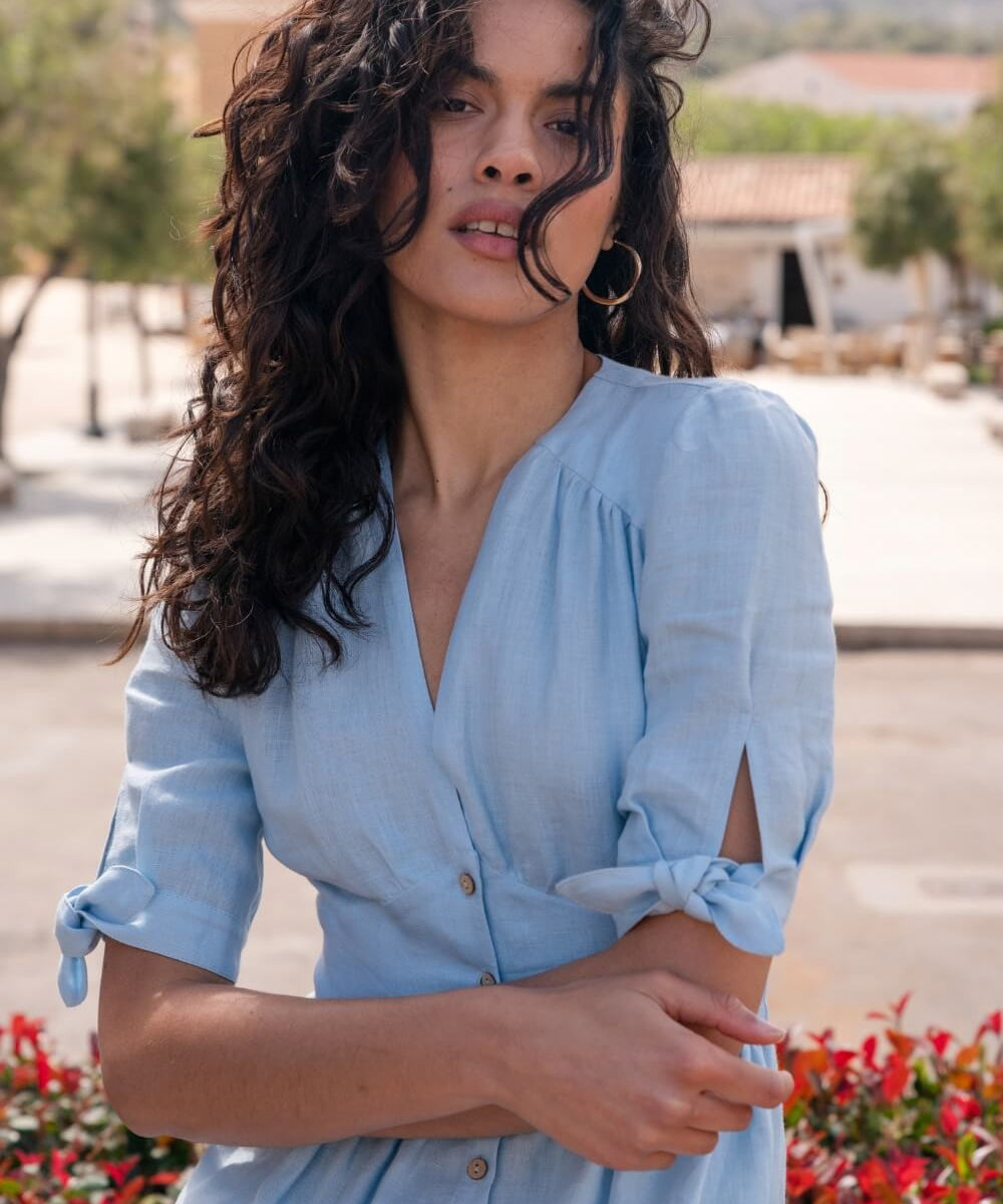 Tie sleeves linen dress Grace