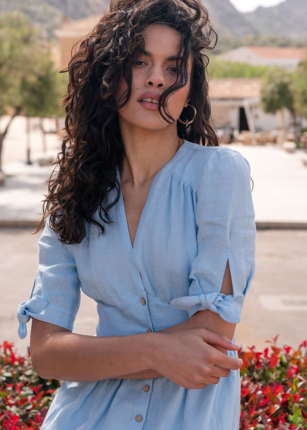 Tie sleeves linen dress Grace