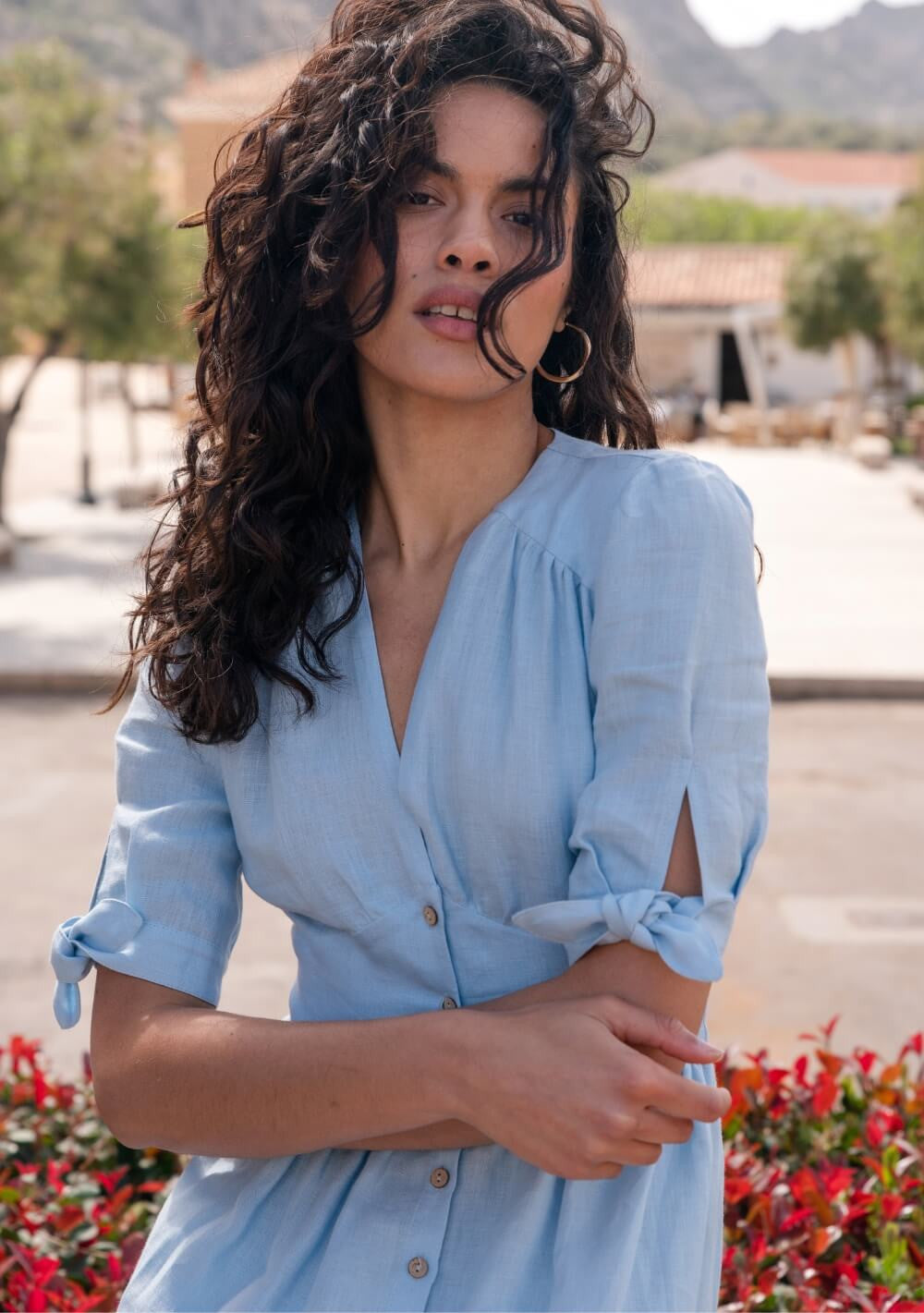 Tie sleeves linen dress Grace