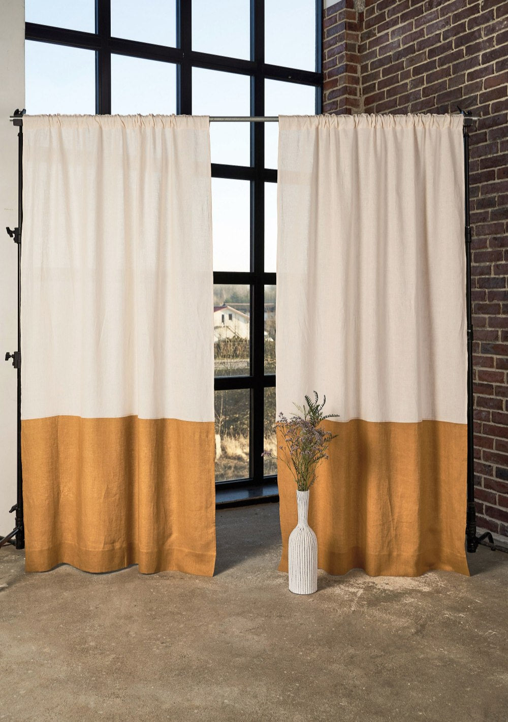 Two tone color block linen curtain – photo 1
