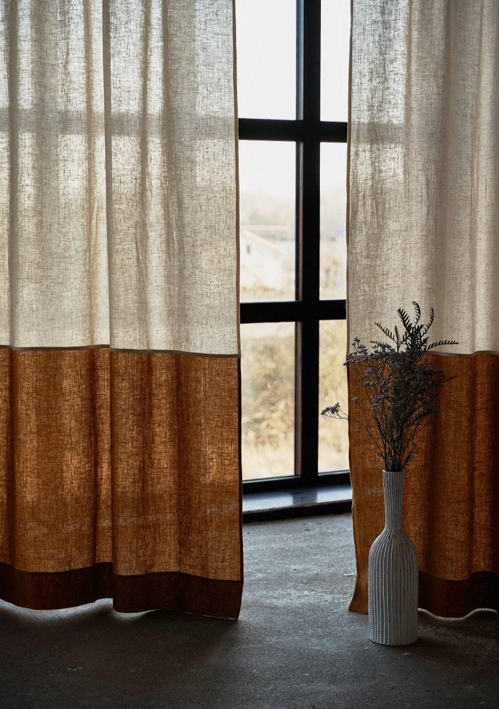 Two tone color block linen curtain – photo 3
