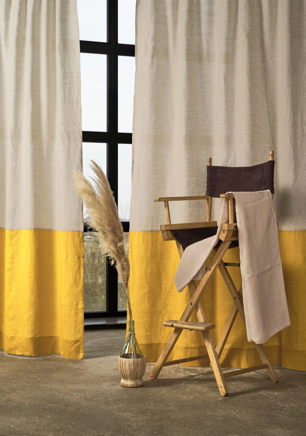 Two tone linen curtain in beige – photo 1