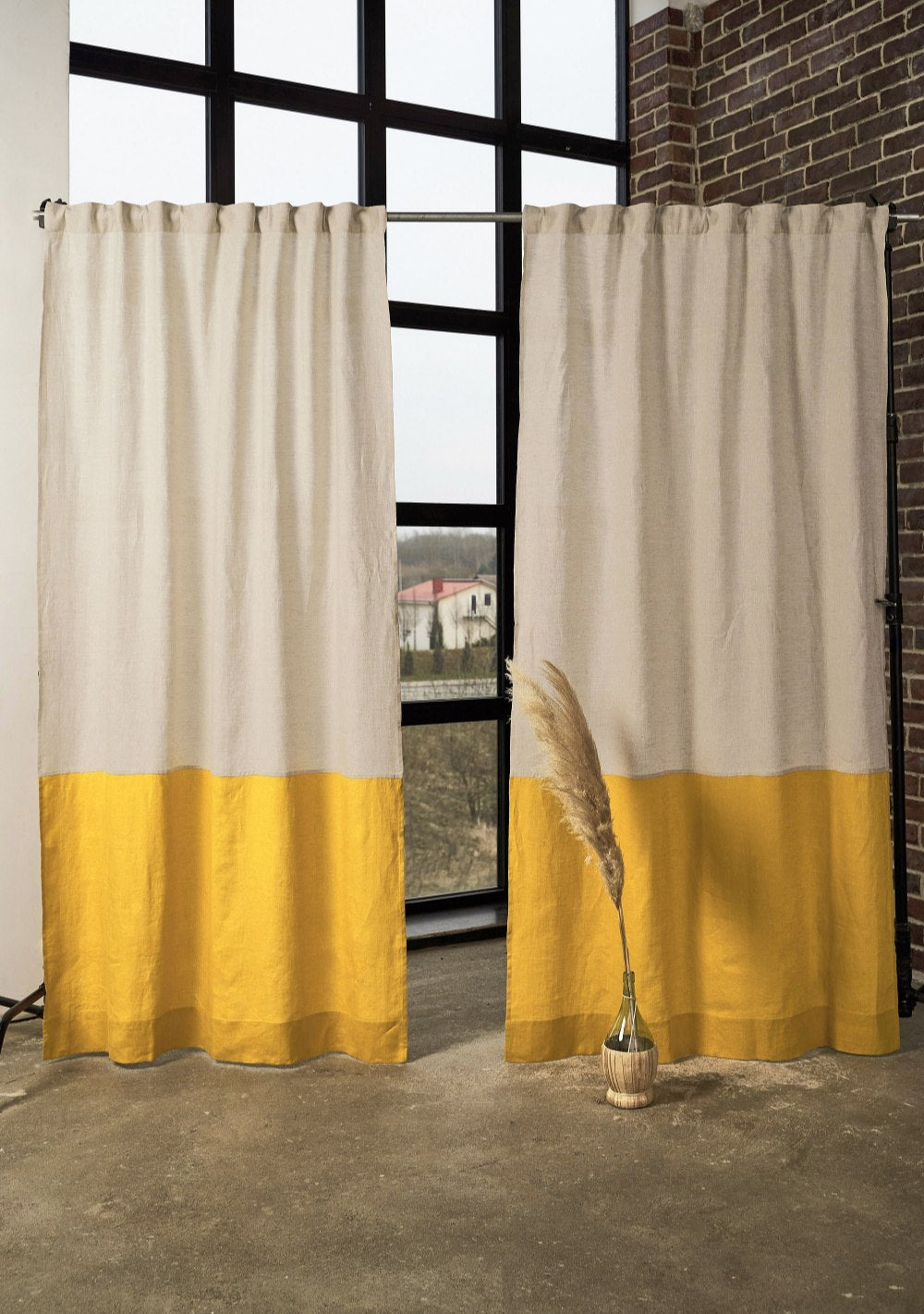 Two tone linen curtain in beige – photo 3
