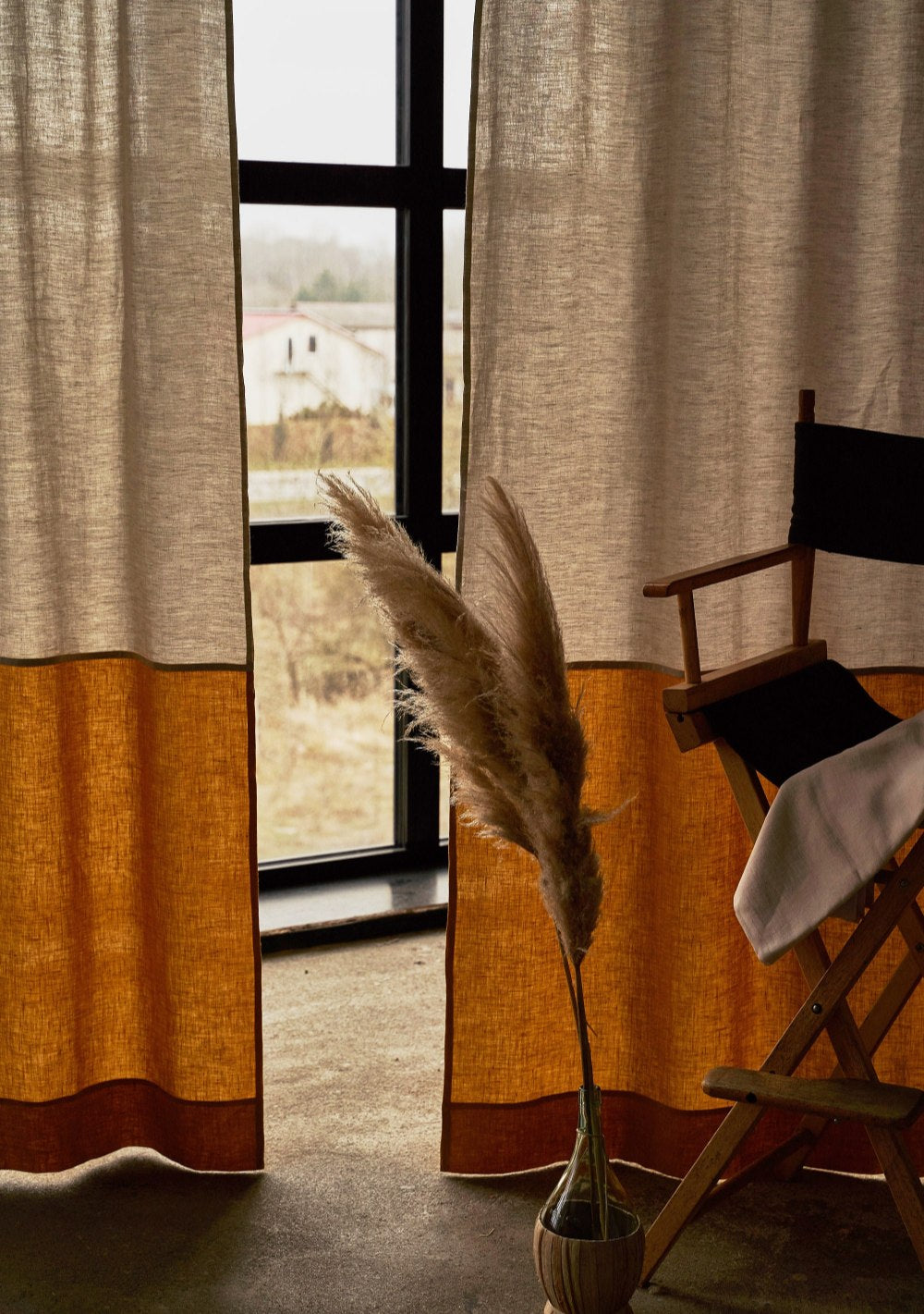 Two tone linen curtain in beige – photo 4