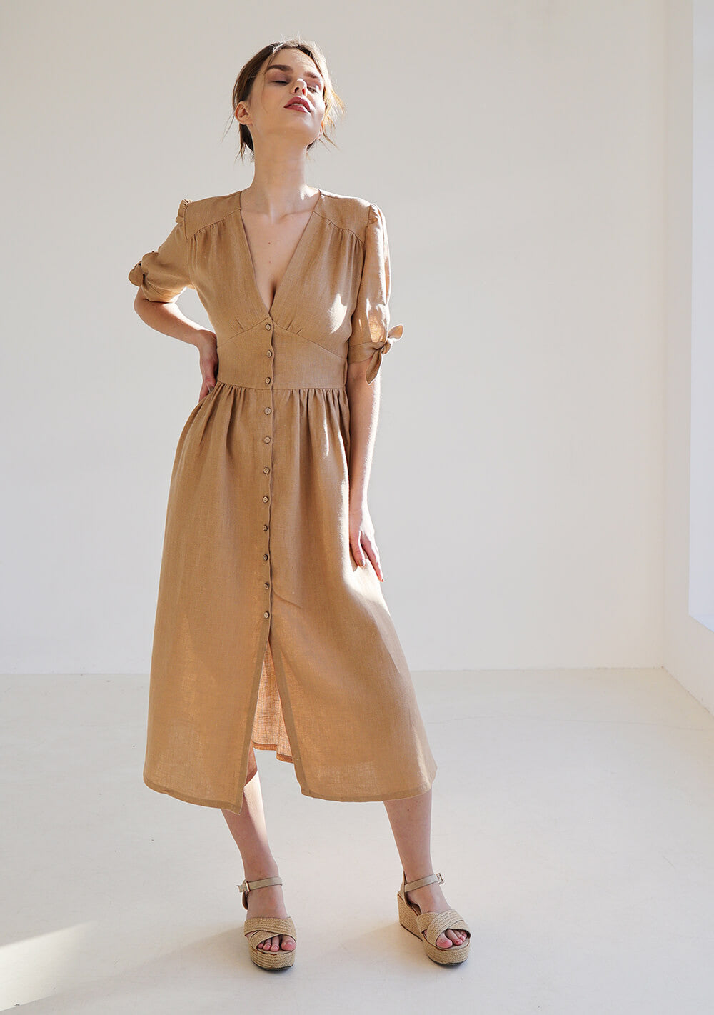 V neck linen dress Grace