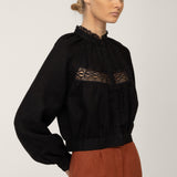 Black victorian blouse Flore in lightweight linen, side view