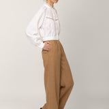 White lace linen blouse Flore with balloon sleeves, side view