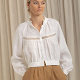 White victorian lace blouse Flore in lightweight linen