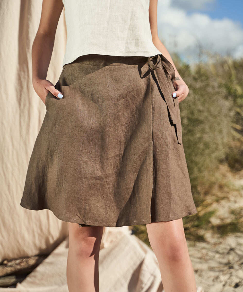 Wrap linen mini skirt Candice