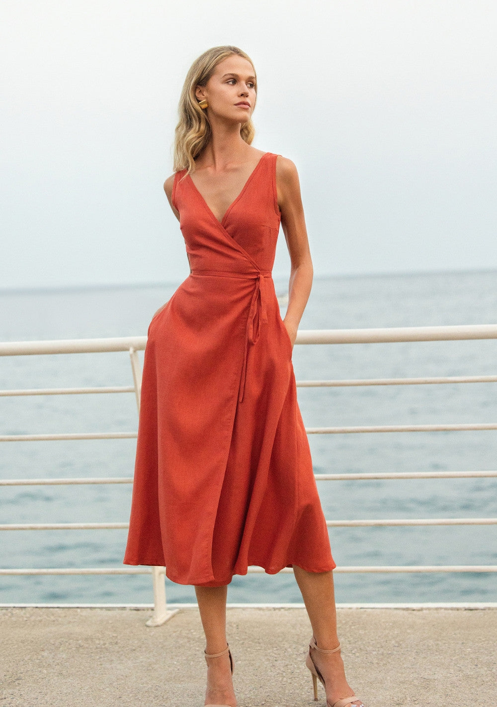 Wrap sleeveless linen dress Rosie