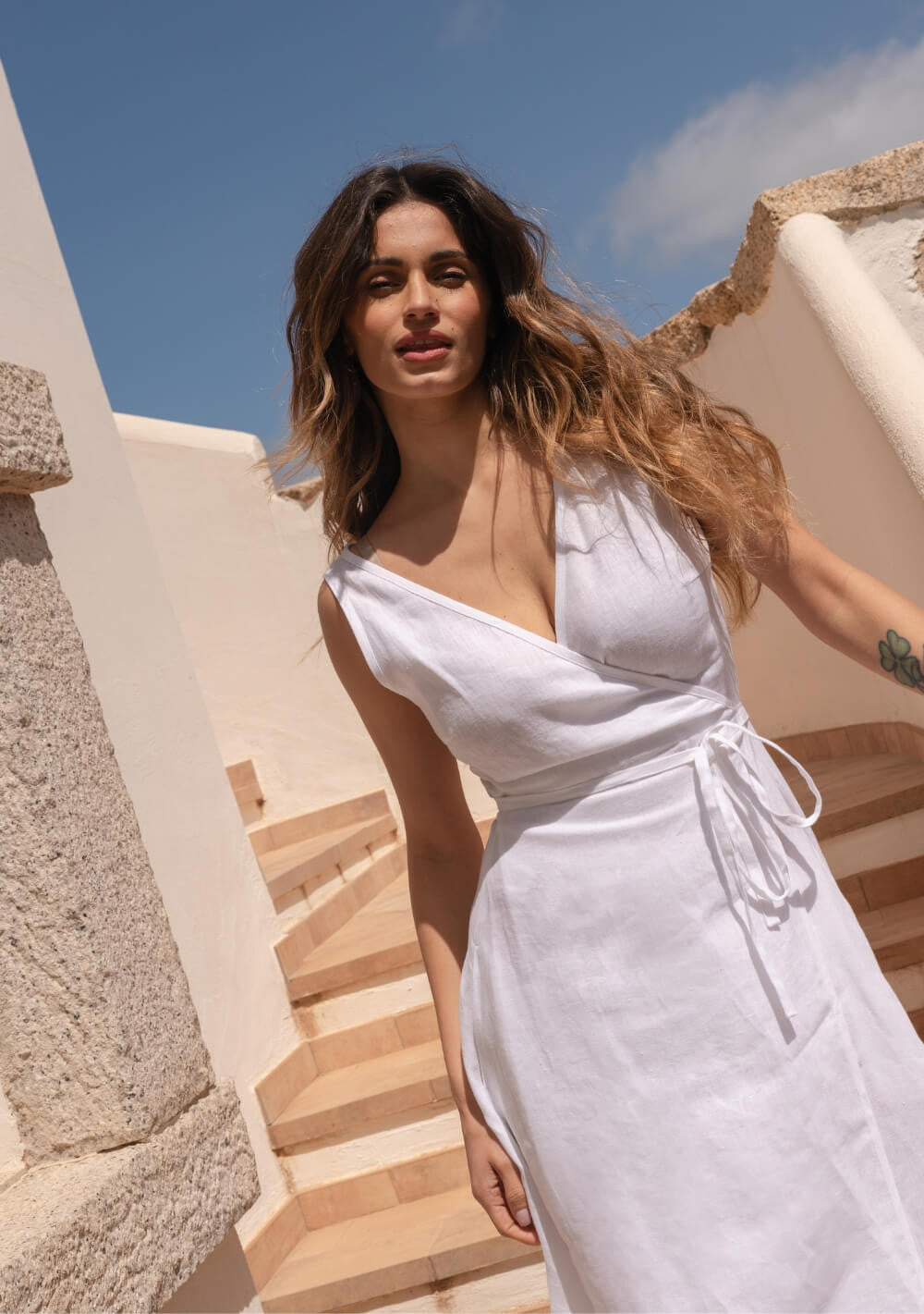 Wrap sleeveless linen dress Rosie