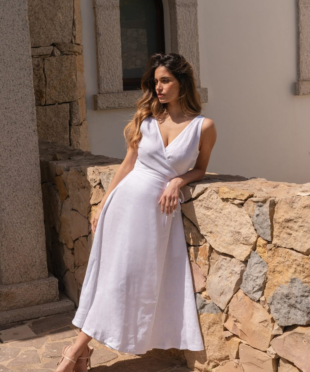 Wrap sleeveless linen dress Rosie