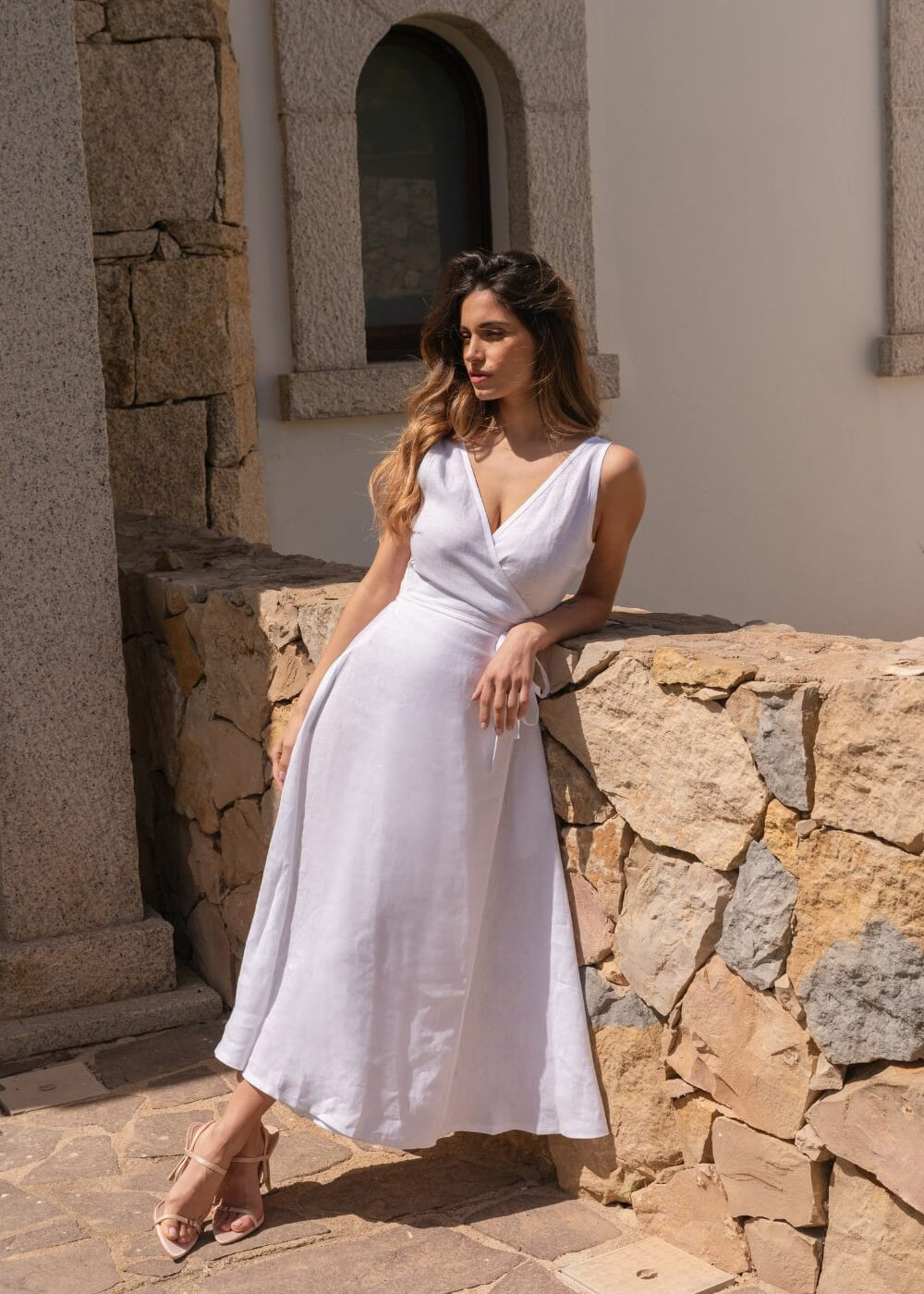 Wrap sleeveless linen dress Rosie