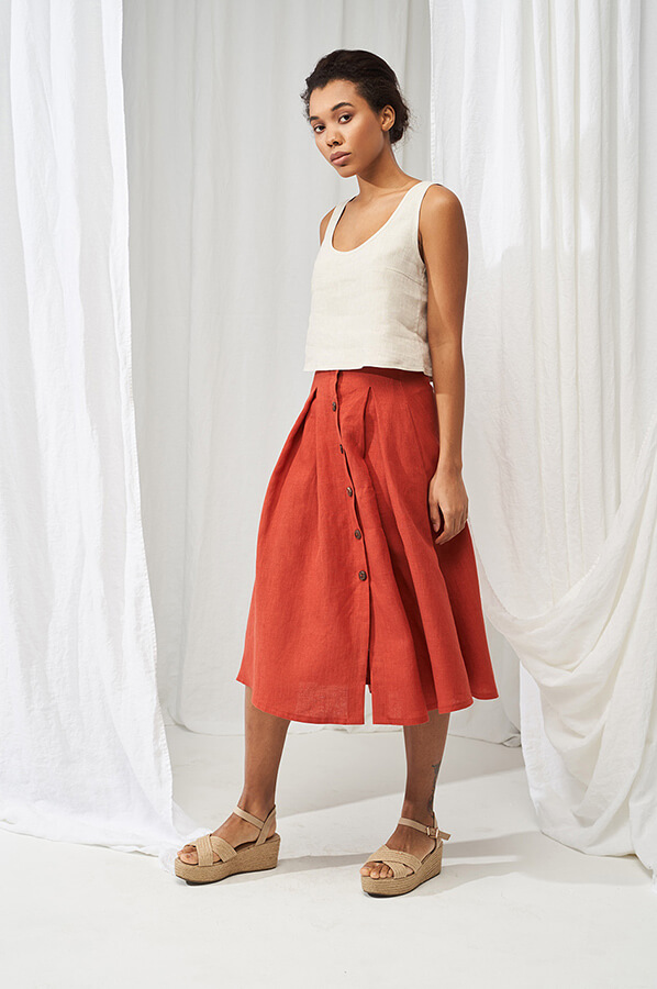 button-front-linen-skirt