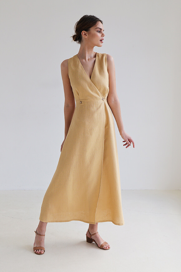 camel linen dress for occasion