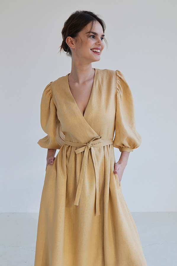 camel linen dress