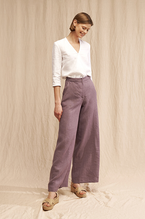 Loose-fitting flapper pants with elastic waist linen straight